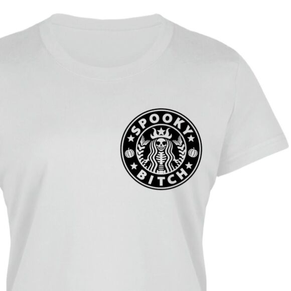 “Spooky B”, Ladies White Fitted Tee, Sizes S-3X - Picture 3 of 6